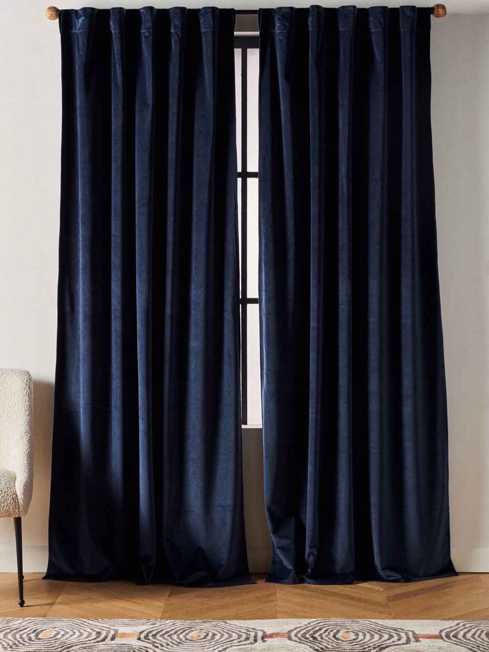 Anthropologie Velvet Louise Curtain, Navy